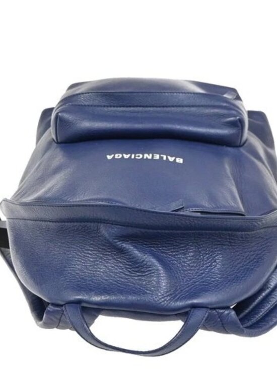 BALENCIAGA Logo Everyday Backpack Adjustable Strap Leather Blue Italy 12ZA253 main image 4